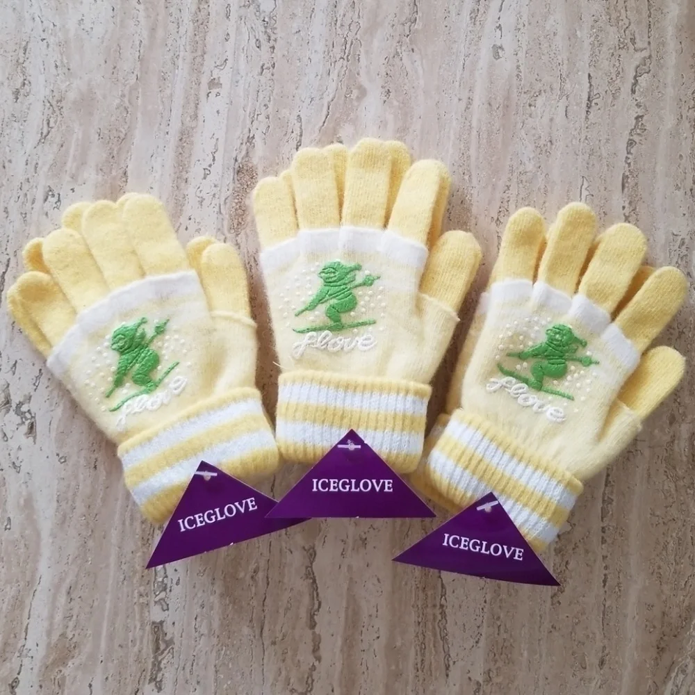 Set of 3 NEW Yellow White Double Layered 2 in 1 Wool Blend Cozy Warm Gloves